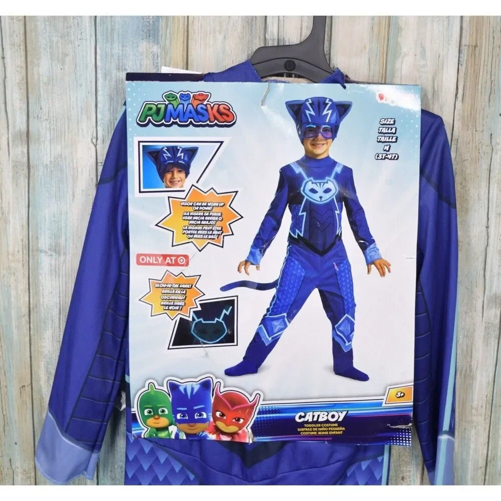 PJ Masks Catboy Halloween Costume Toddler Size M 3-4T Jumpsuit W/ Headpiece Tail